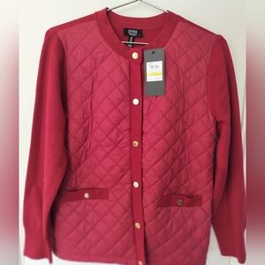 Jones New York NWT Quilted Sweater Jacket Venetian Red Medium